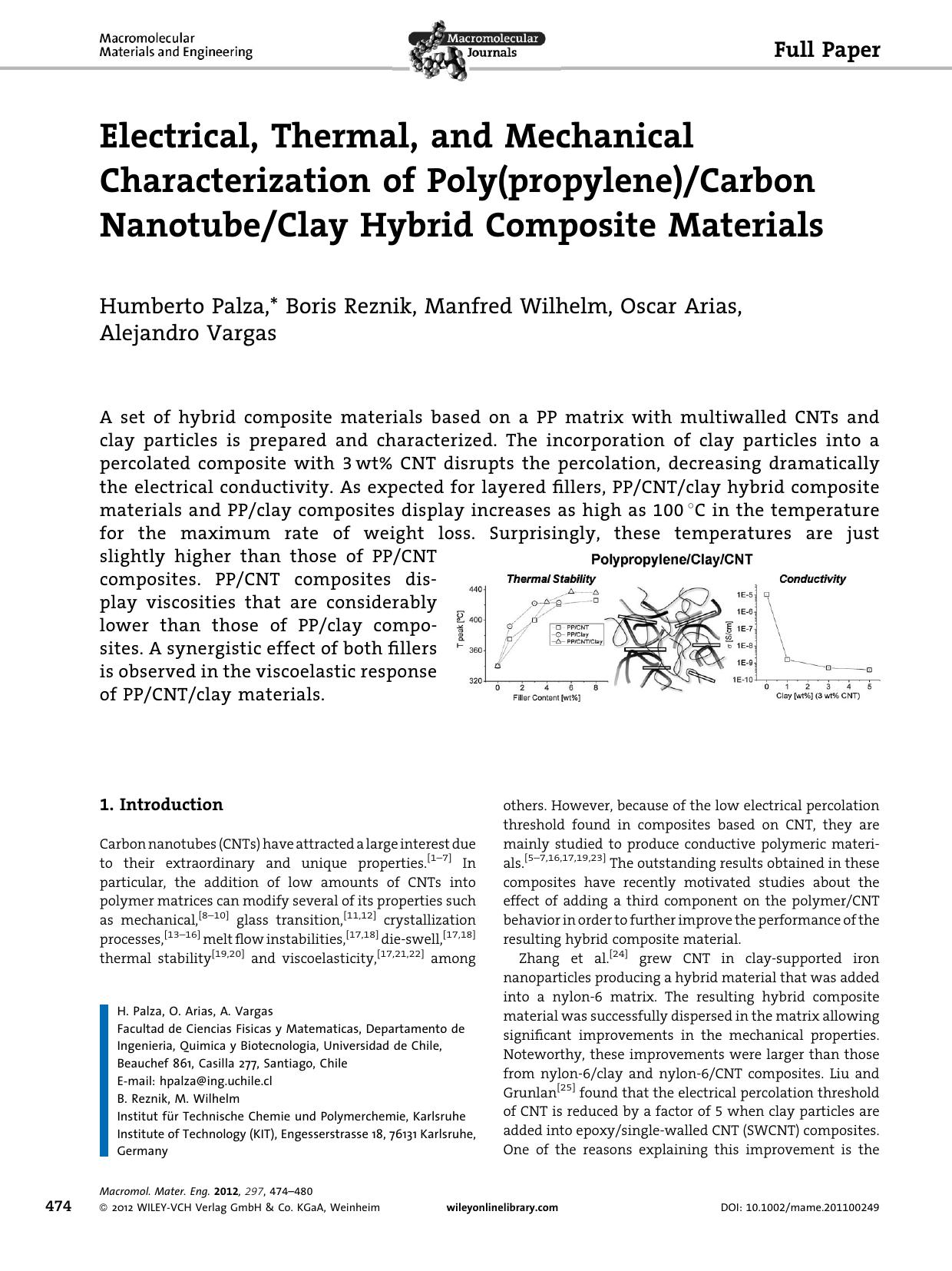 Electrical, Thermal, and Mechanical Characterization of Poly(propylene)Carbon NanotubeClay Hybrid Composite Materials by Unknown