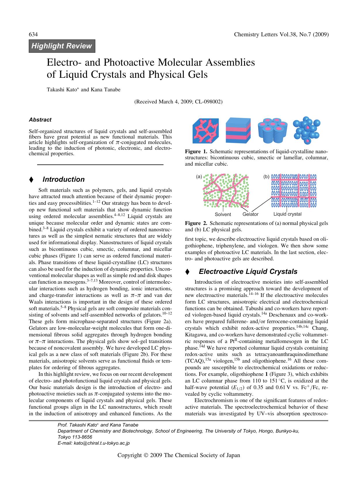 Electro- and Photoactive Molecular Assemblies of Liquid Crystals and Physical Gels by Takashi Kato & Kana Tanabe