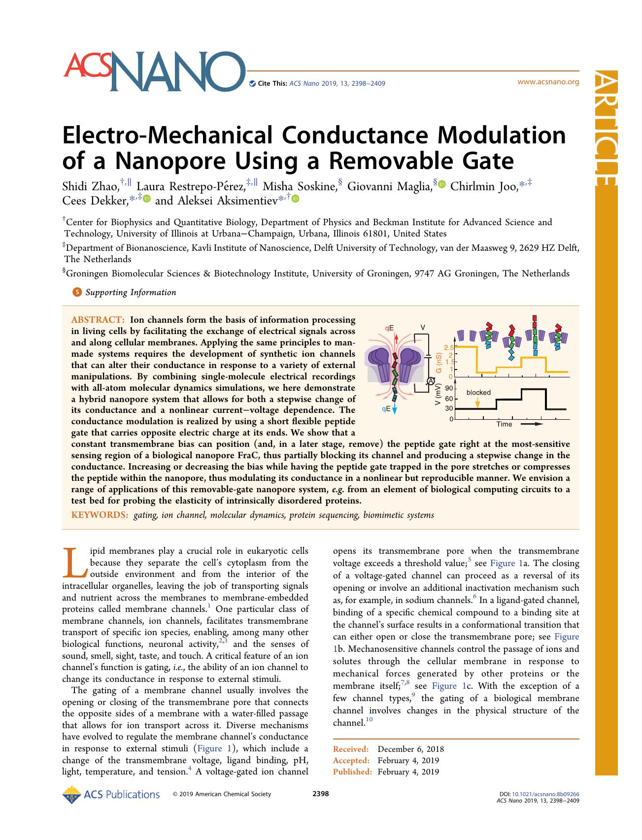 Electro-Mechanical Conductance Modulation of a Nanopore Using a Removable Gate by unknow