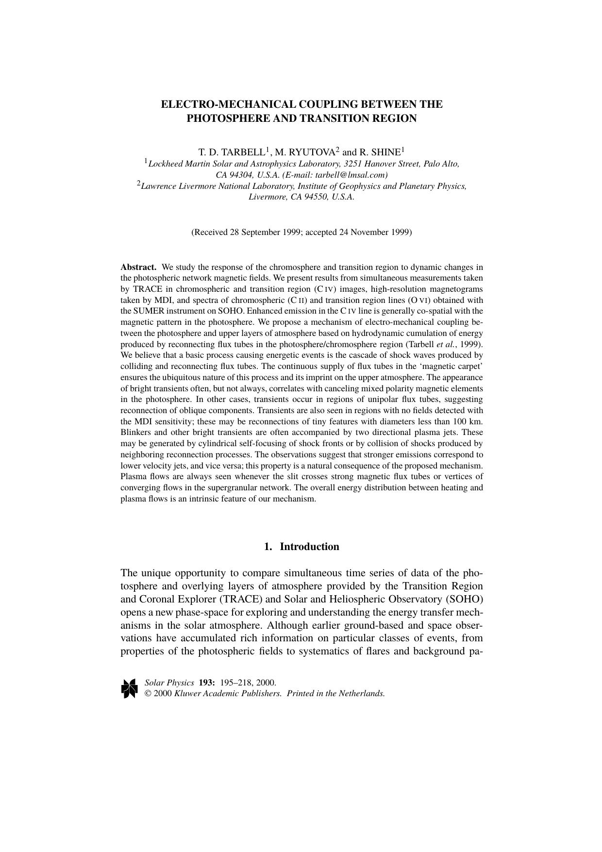 Electro-Mechanical Coupling Between the Photosphere and Transition Region by Unknown