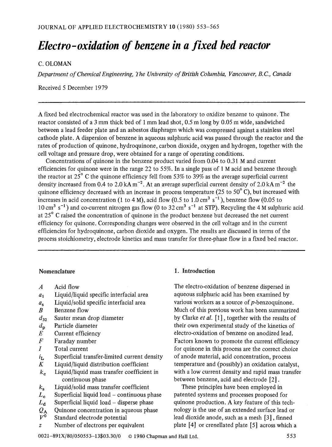 Electro-oxidation of benzene in a fixed bed reactor by Unknown