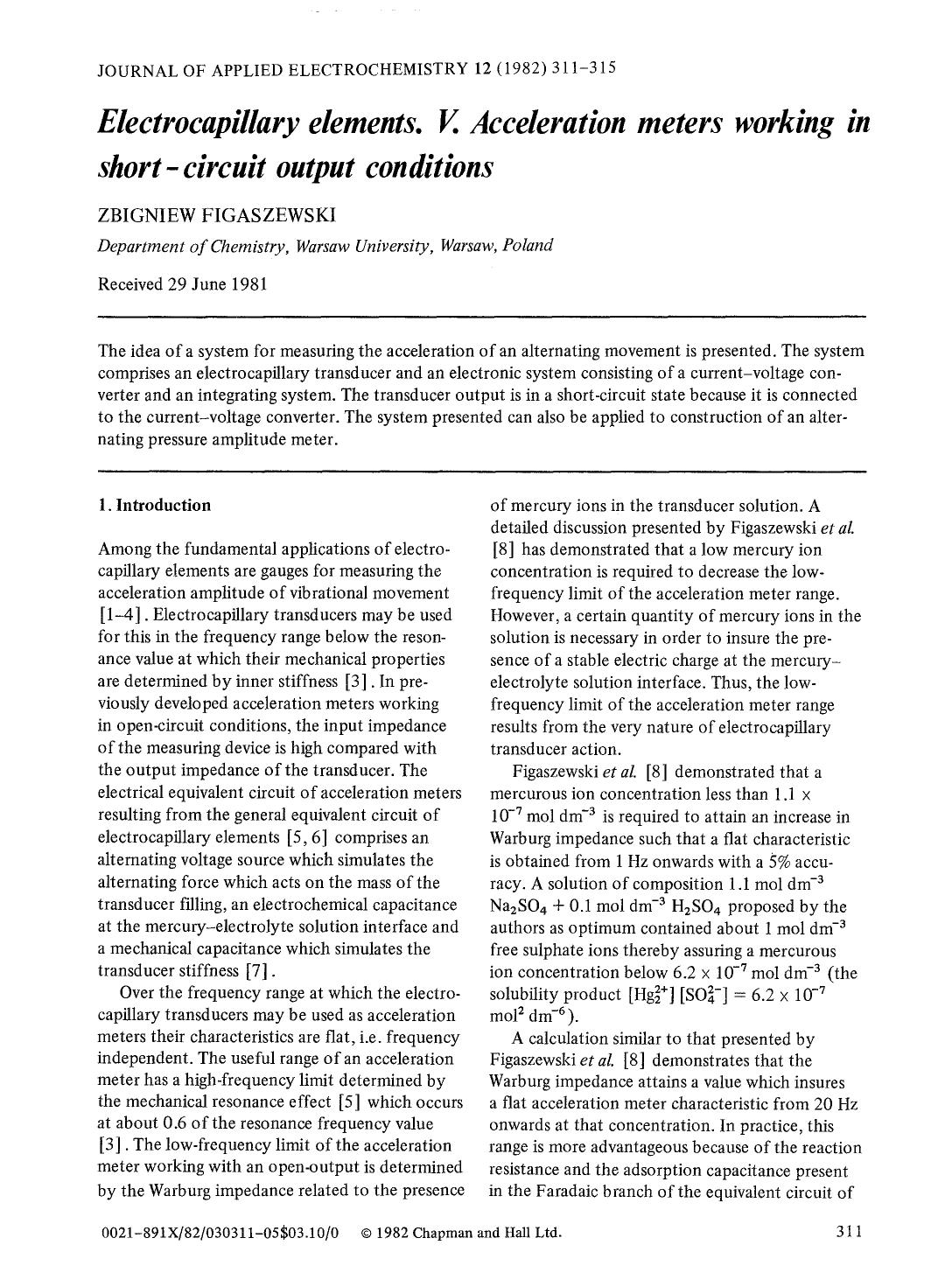Electrocapillary elements. V. Acceleration meters working in short-circuit output conditions by Unknown