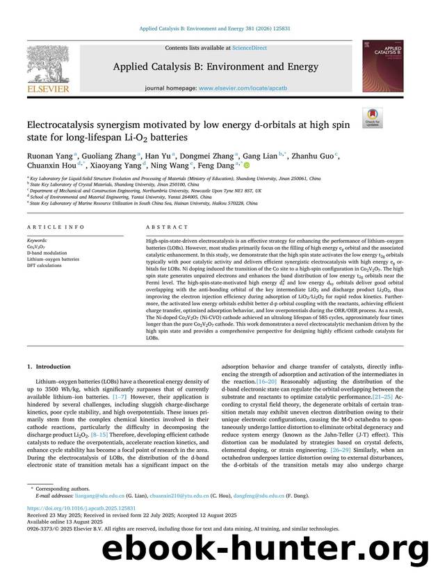 Electrocatalysis synergism motivated by low energy d-orbitals at high spin state for long-lifespan Li-O2 batteries by unknow