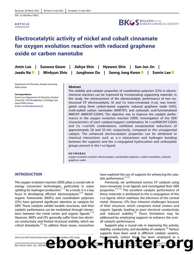 Electrocatalytic Activity of Nickel and Cobalt Cinnamate for Oxygen Evolution Reaction with Reduced Graphene Oxide or Carbon Nanotube by Unknown