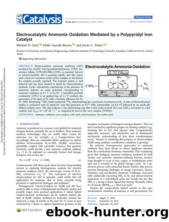 Electrocatalytic Ammonia Oxidation Mediated by a Polypyridyl Iron Catalyst by Michael D. Zott Pablo Garrido-Barros & Jonas C. Peters