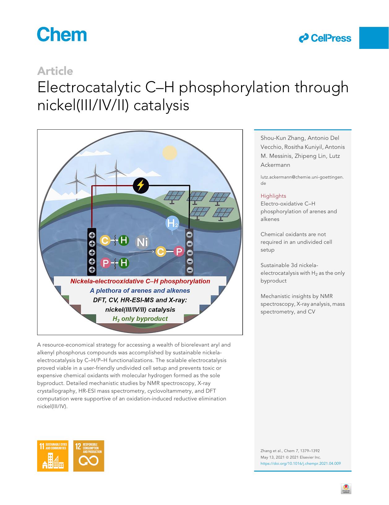 Electrocatalytic C-H phosphorylation through nickel(IIIIVII) catalysis by unknow