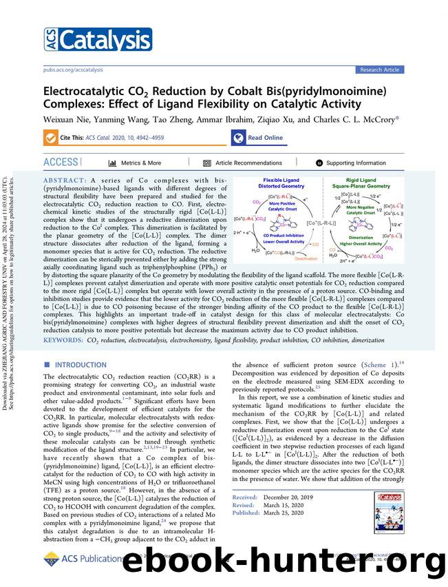 Electrocatalytic CO2 Reduction by Cobalt Bis(pyridylmonoimine) Complexes: Effect of Ligand Flexibility on Catalytic Activity by Weixuan Nie Yanming Wang Tao Zheng Ammar Ibrahim Ziqiao Xu & Charles C. L. McCrory