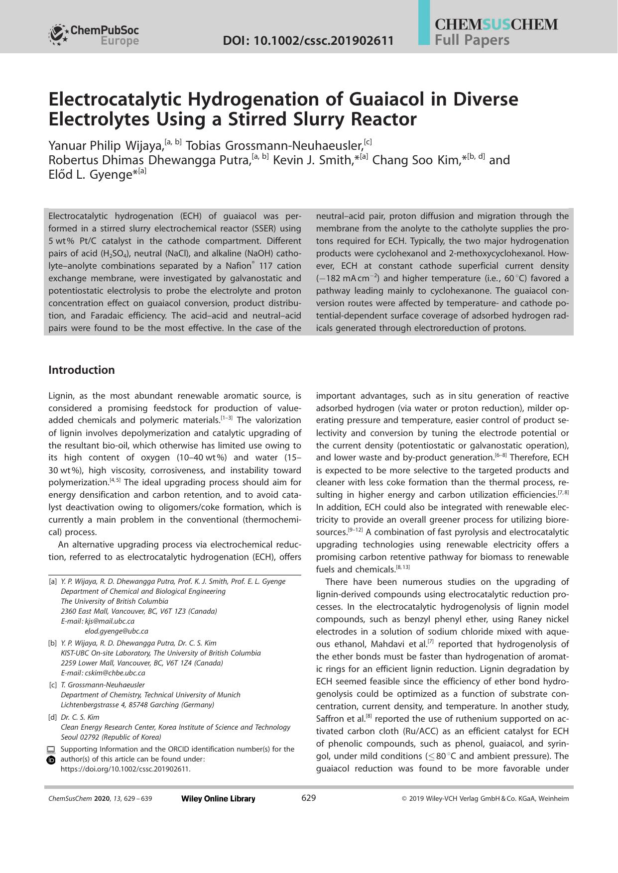 Electrocatalytic Hydrogenation of Guaiacol in Diverse Electrolytes Using a Stirred Slurry Reactor by Unknown
