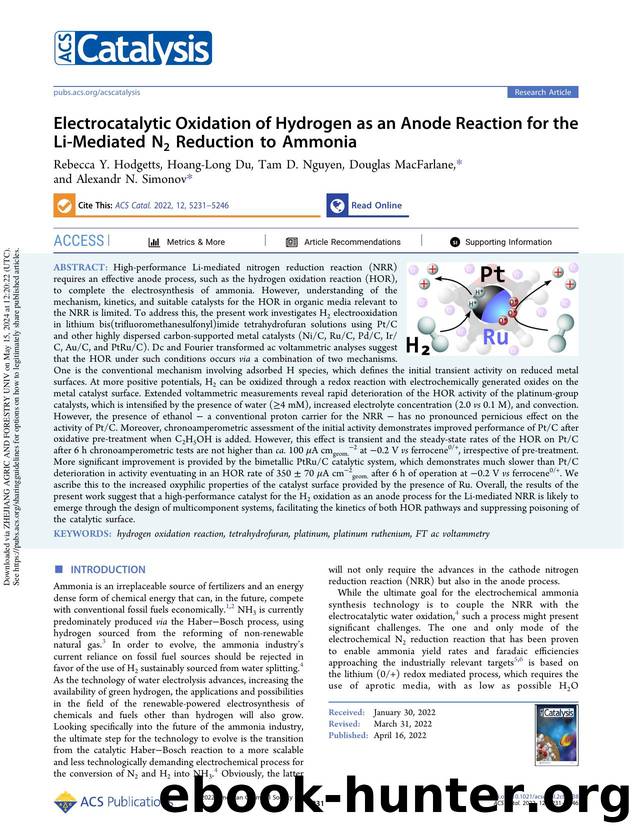 Electrocatalytic Oxidation of Hydrogen as an Anode Reaction for the Li-Mediated N2 Reduction to Ammonia by Rebecca Y. Hodgetts Hoang-Long Du Tam D. Nguyen Douglas MacFarlane & Alexandr N. Simonov