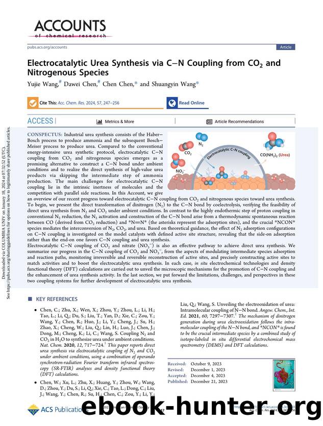 Electrocatalytic Urea Synthesis via CâN Coupling from CO2 and Nitrogenous Species by Yujie Wang Dawei Chen Chen Chen & Shuangyin Wang