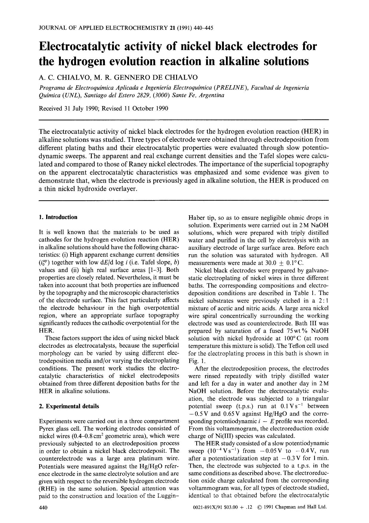 Electrocatalytic activity of nickel black electrodes for the hydrogen evolution reaction in alkaline solutions by Unknown