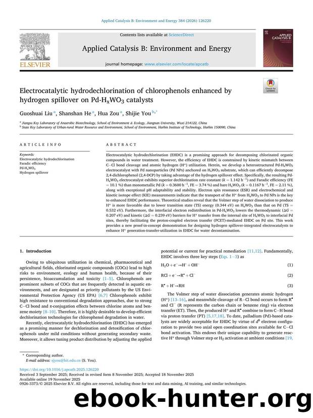 Electrocatalytic hydrodechlorination of chlorophenols enhanced by hydrogen spillover on Pd-HxWO3 catalysts by Guoshuai Liu & Shanshan He & Hua Zou & Shijie You