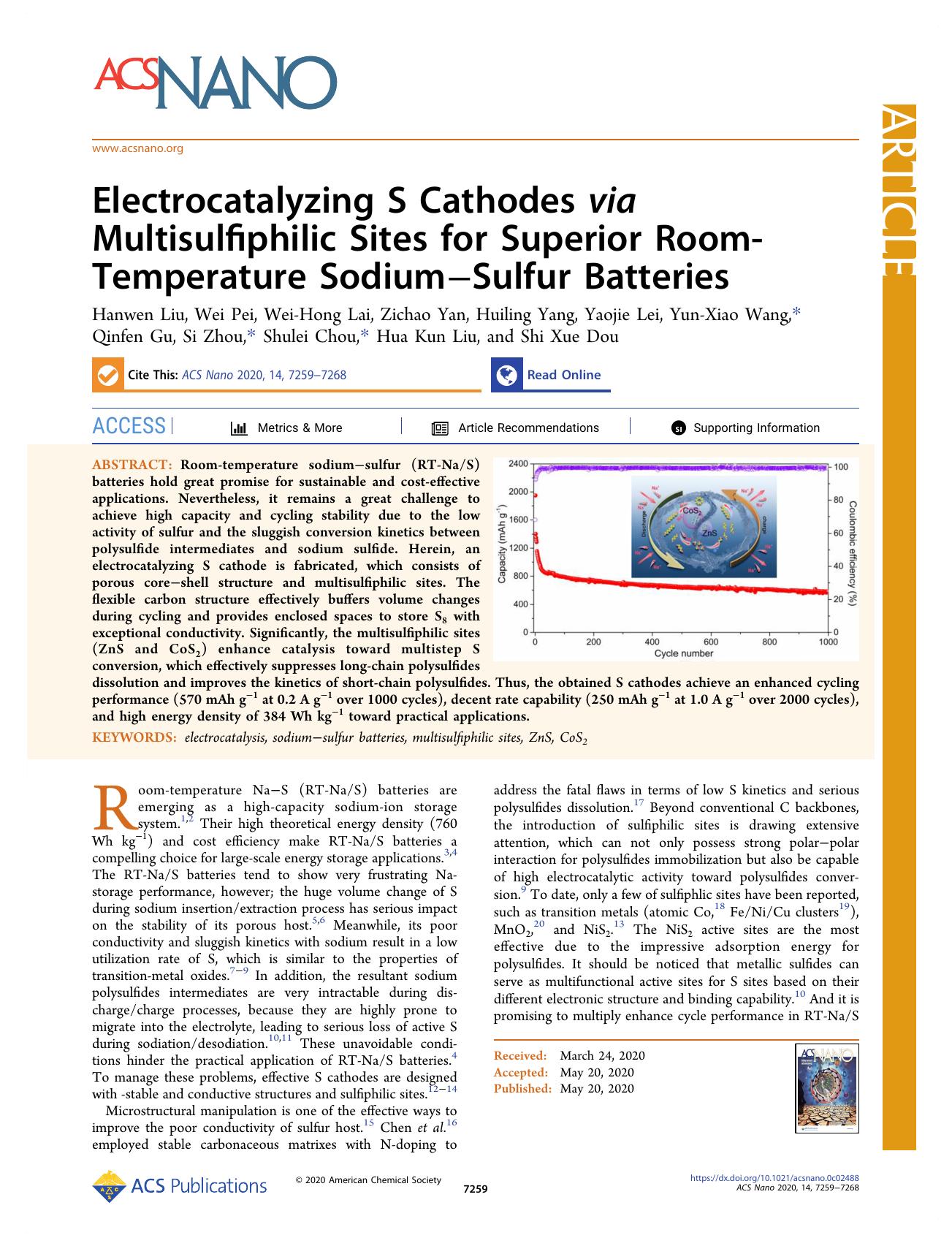 Electrocatalyzing S Cathodes via Multisulfiphilic Sites for Superior Room-Temperature SodiumâSulfur Batteries by unknow