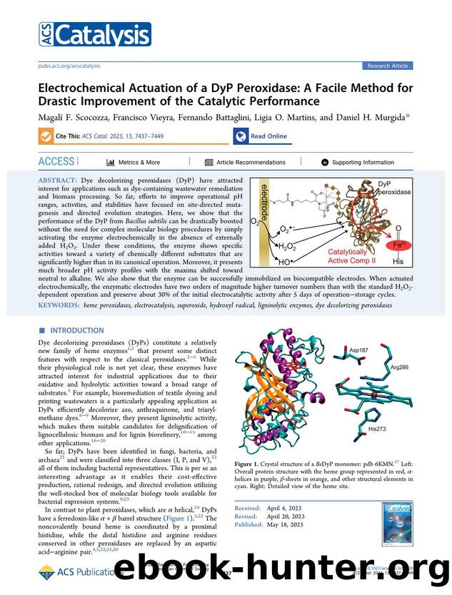 Electrochemical Actuation of a DyP Peroxidase: A Facile Method for Drastic Improvement of the Catalytic Performance by Magalí F. Scocozza Francisco Vieyra Fernando Battaglini Ligia O. Martins and Daniel H. Murgida