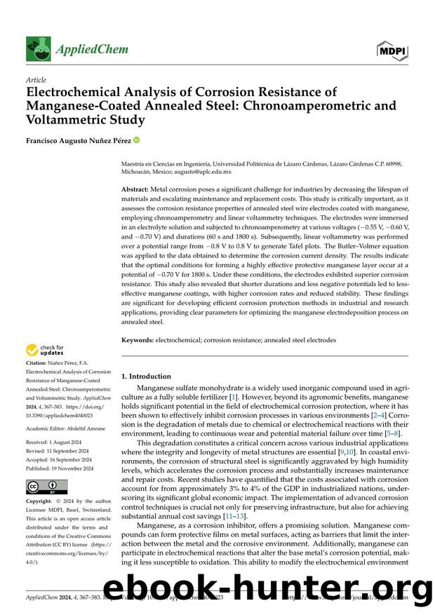 Electrochemical Analysis of Corrosion Resistance of Manganese-Coated Annealed Steel: Chronoamperometric and Voltammetric Study by Francisco Augusto Nuñez Pérez