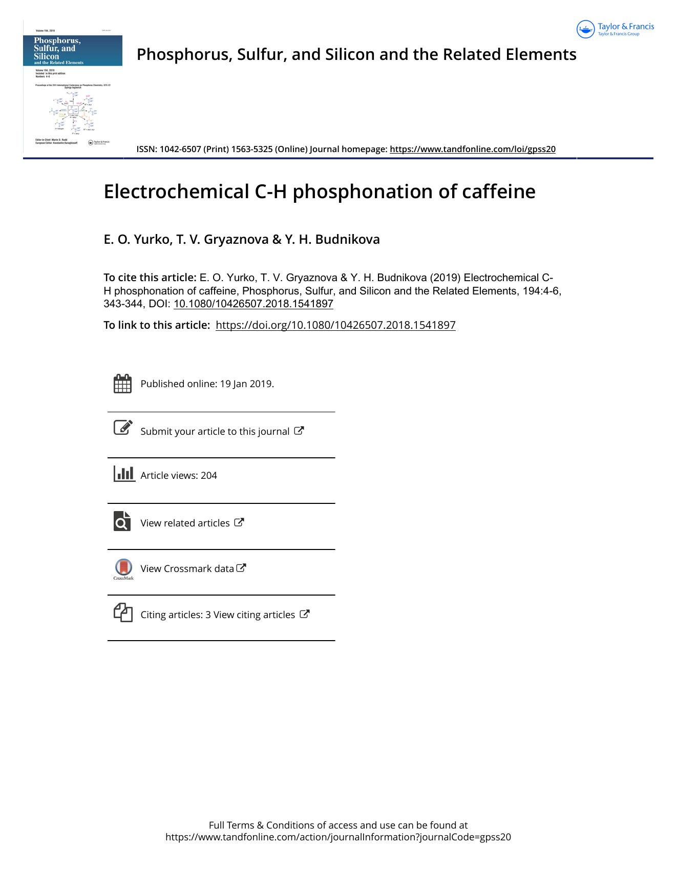Electrochemical C-H phosphonation of caffeine by Yurko E. O. & Gryaznova T. V. & Budnikova Y. H