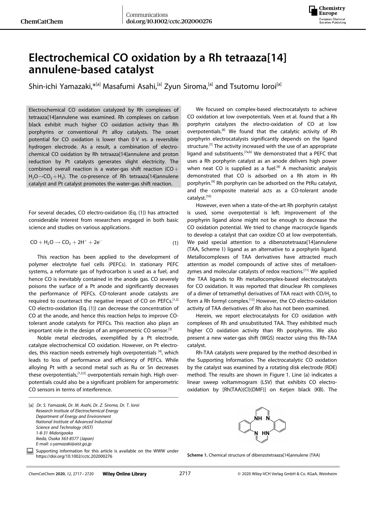 Electrochemical CO oxidation by a Rh tetraaza[14]annuleneâbased catalyst by Unknown