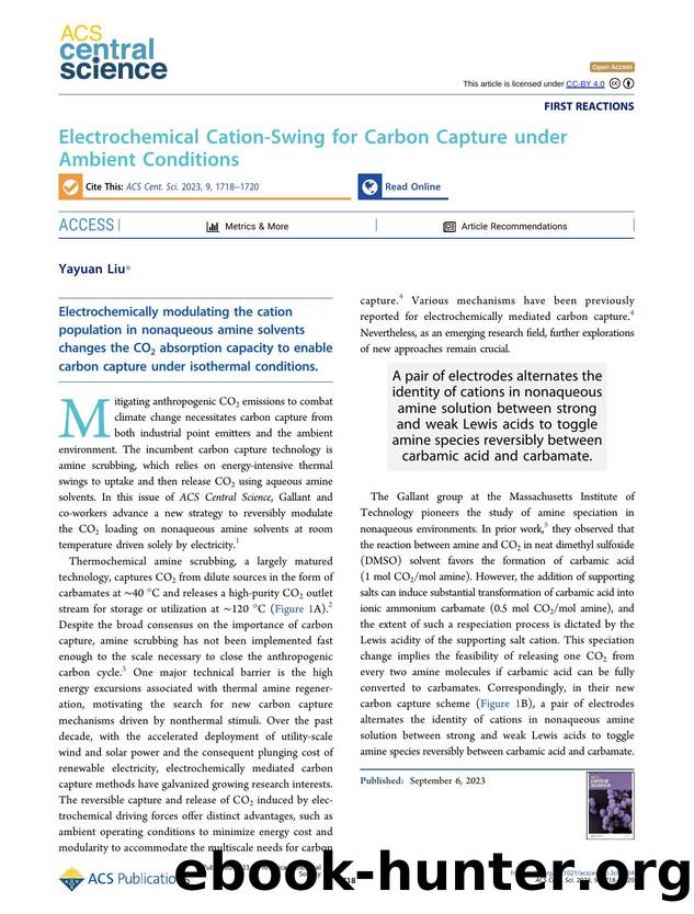 Electrochemical Cation-Swing for Carbon Capture under Ambient Conditions by Yayuan Liu (ORCID: g/0000-0002-0718-4784)