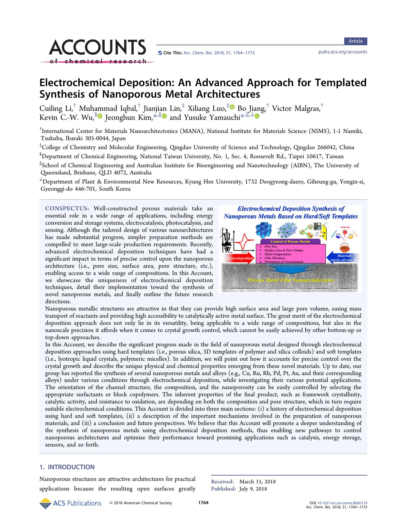 Electrochemical Deposition: An Advanced Approach for Templated Synthesis of Nanoporous Metal Architectures by unknow