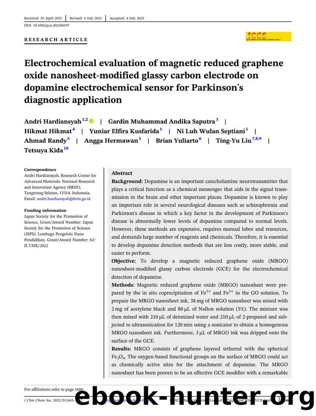 Electrochemical Evaluation of Magnetic Reduced Graphene Oxide Nanosheetâmodified Glassy Carbon Electrode on Dopamine Electrochemical Sensor for Parkinson's Diagnostic Application by Unknown