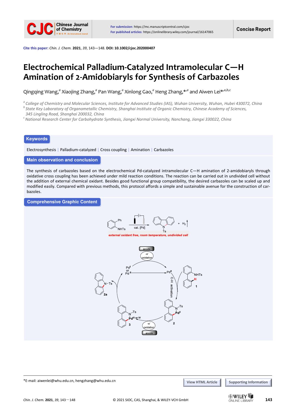 Electrochemical Palladium-catalyzed Intramolecular C-H Amination of 2-amidobiaryls for the Synthesis of Carbazoles by unknown