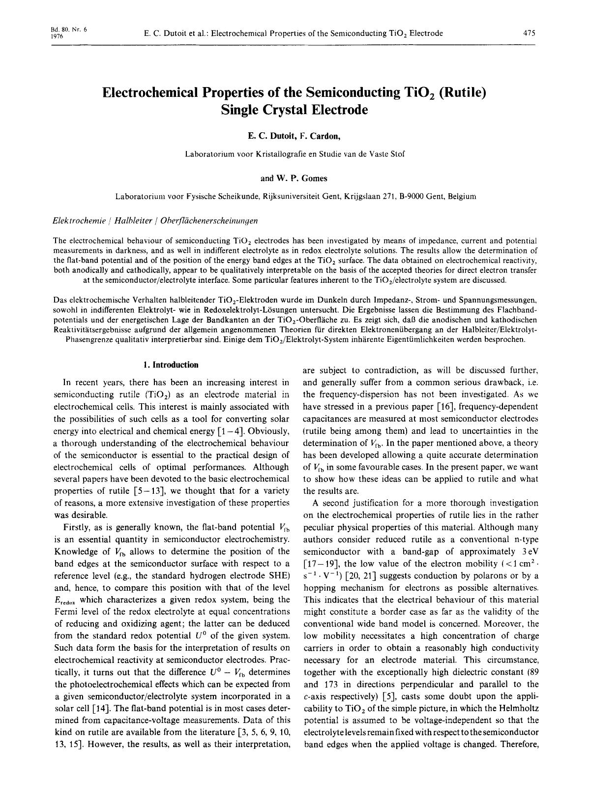 Electrochemical Properties of the Semiconducting TiO2 (Rutile) Single Crystal Electrode by Unknown
