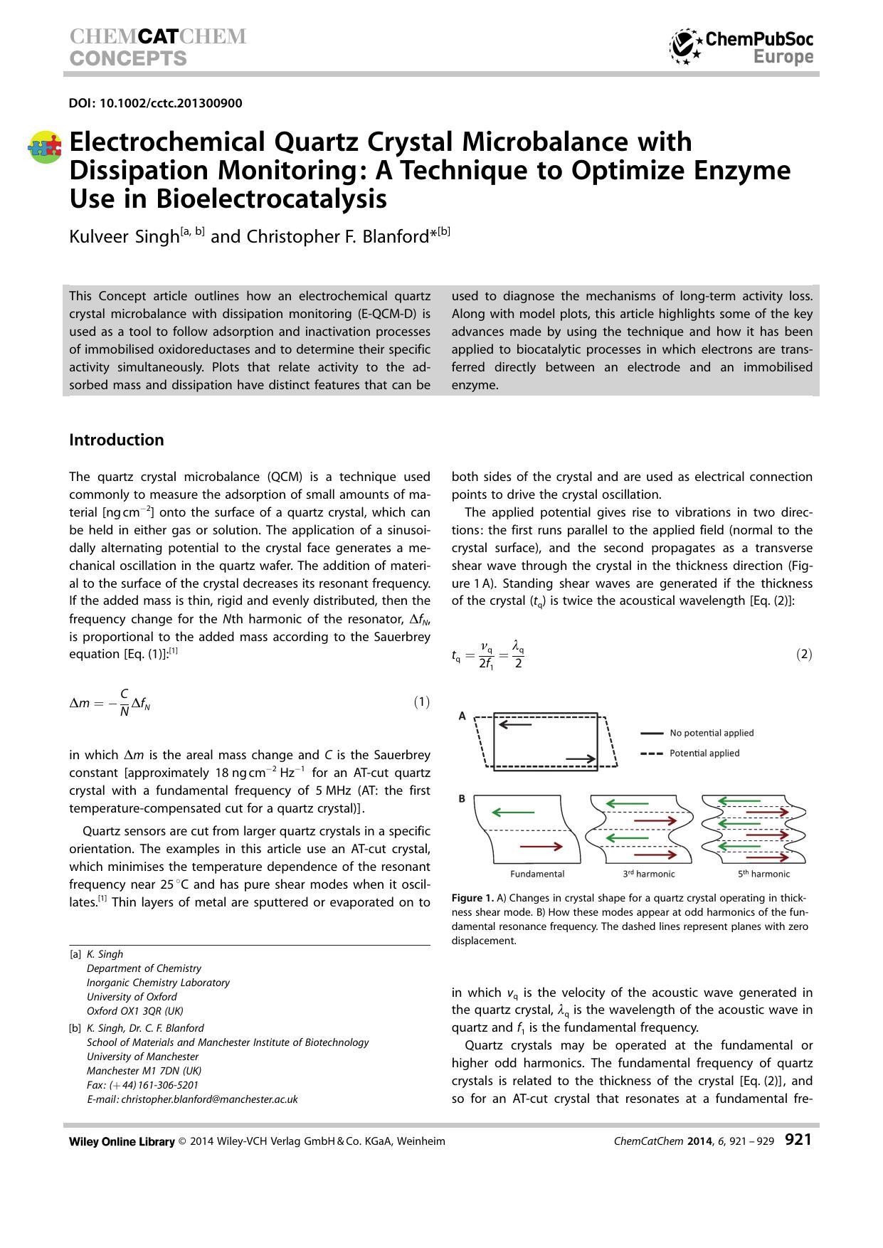 Electrochemical Quartz Crystal Microbalance with Dissipation Monitoring: A Technique to Optimize Enzyme Use in Bioelectrocatalysis by Unknown
