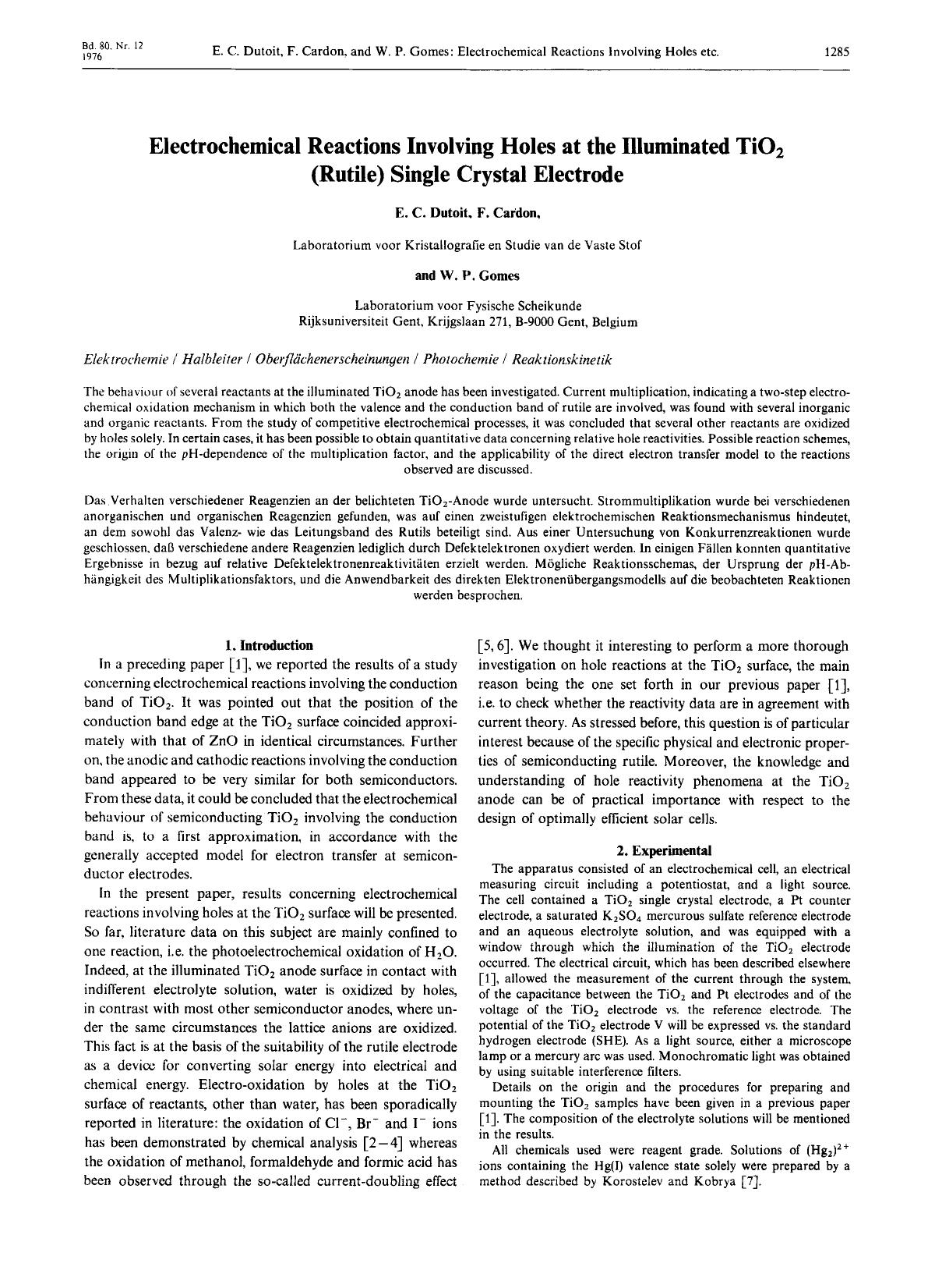 Electrochemical Reactions Involving Holes at the Illuminated TiO2 (Rutile) Single Crystal Electrode by Unknown
