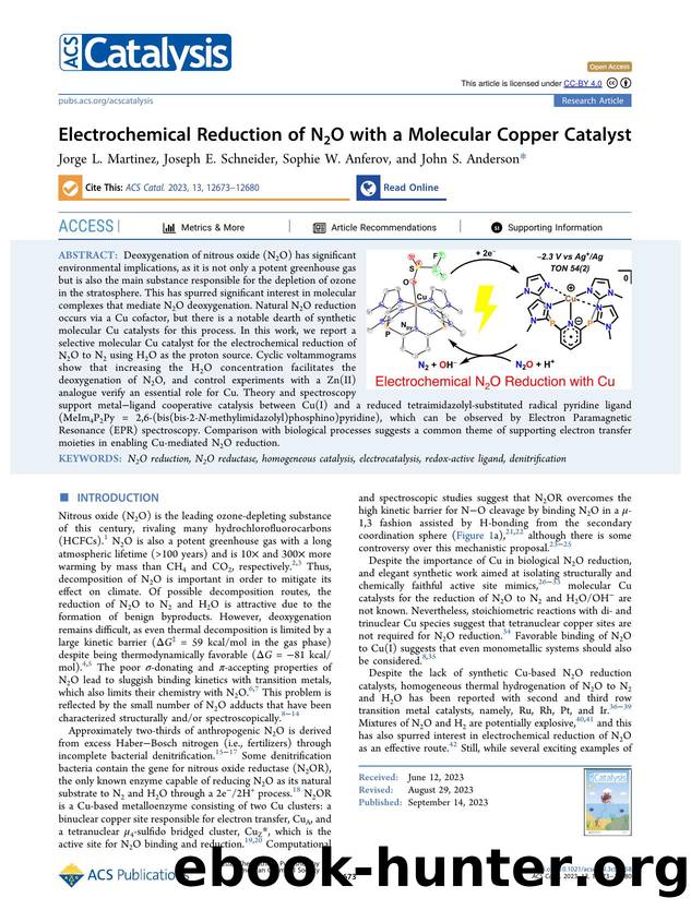 Electrochemical Reduction of N2O with a Molecular Copper Catalyst by Jorge L. Martinez Joseph E. Schneider Sophie W. Anferov and John S. Anderson