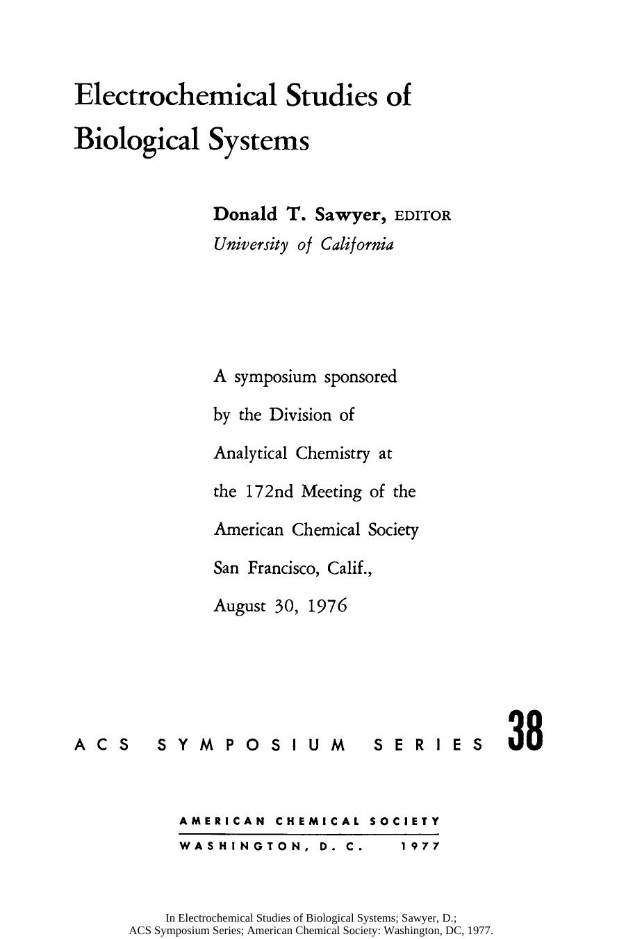Electrochemical Studies of Biological Systems by Donald T. Sawyer (Eds.)