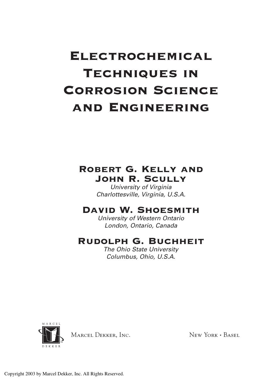 Electrochemical Techniques in Corrosion Science and Engineering by Unknown
