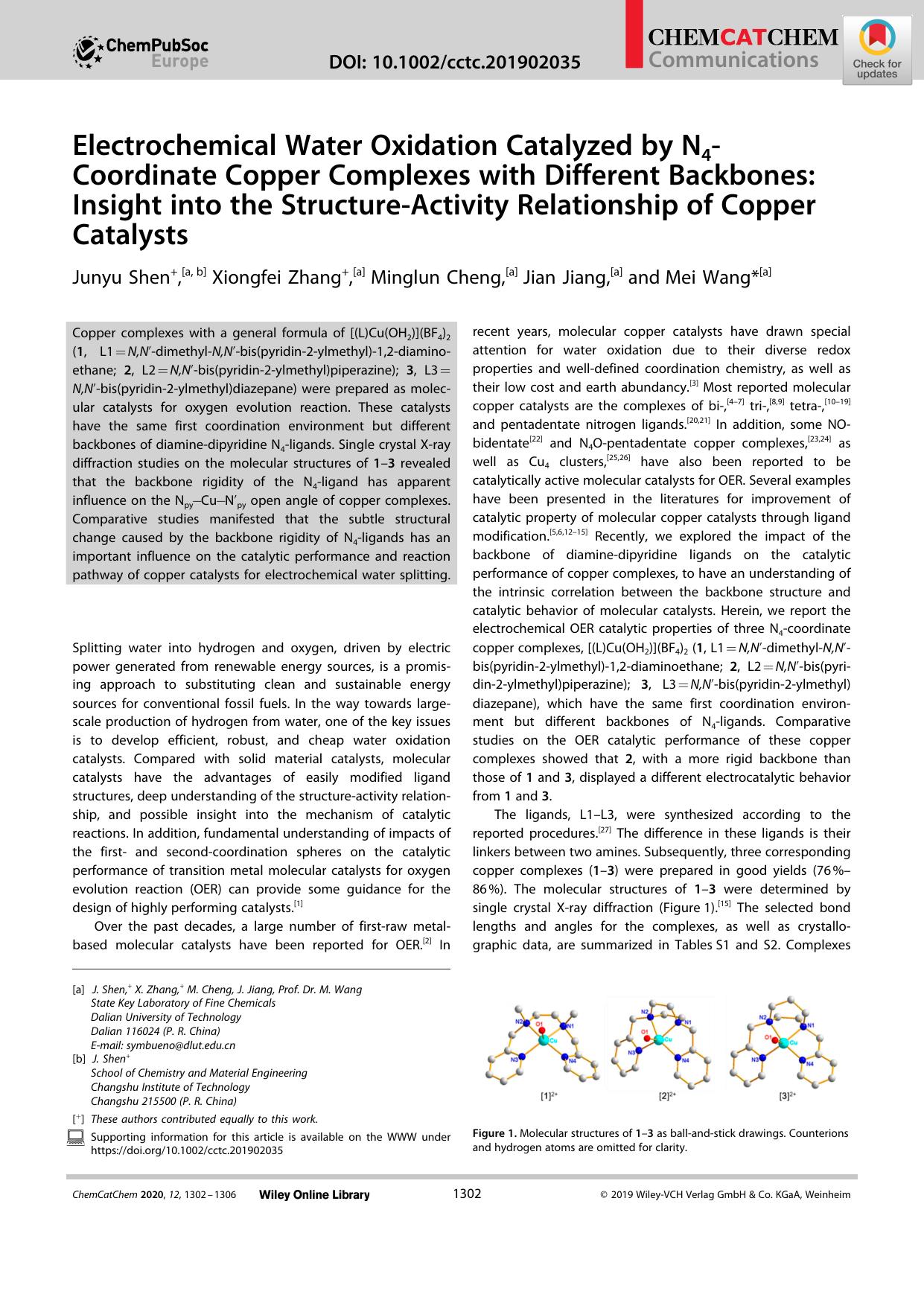 Electrochemical Water Oxidation Catalyzed by N4âCoordinate Copper Complexes with Different Backbones: Insight into the StructureâActivity Relationship of Copper Catalysts by Unknown