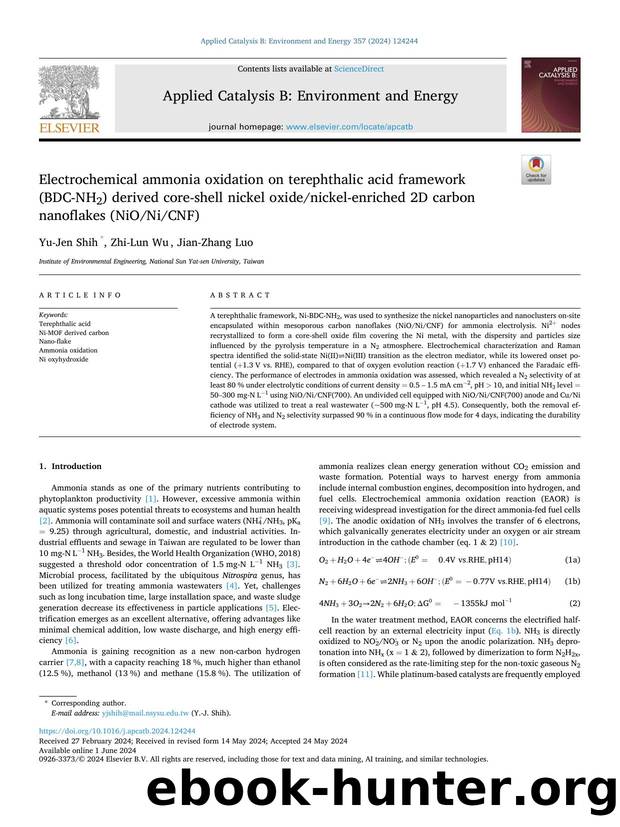 Electrochemical ammonia oxidation on terephthalic acid framework (BDC-NH2) derived core-shell nickel oxidenickel-enriched 2D carbon nanoflakes (NiONiCNF) by Yu-Jen Shih & Zhi-Lun Wu & Jian-Zhang Luo