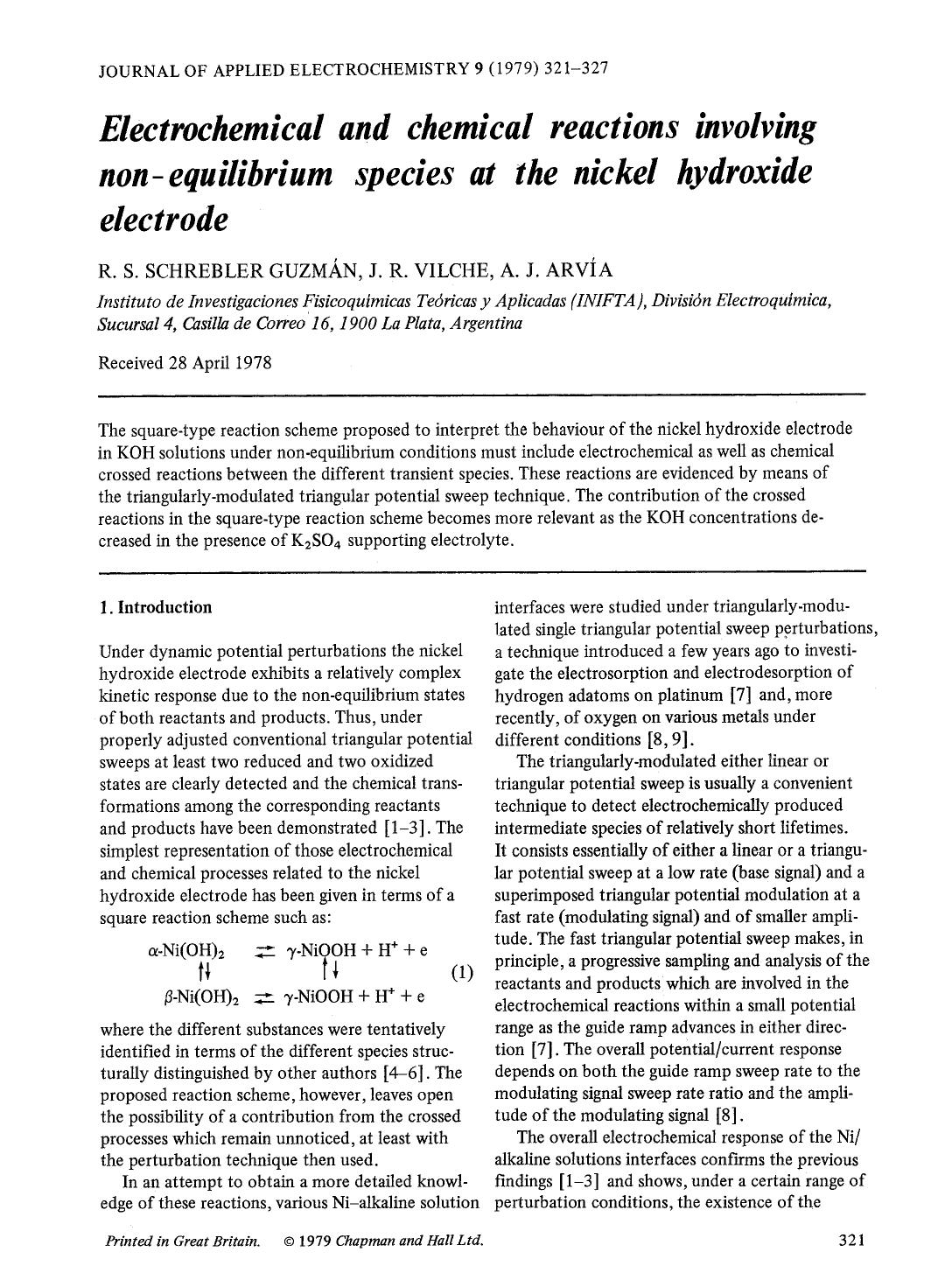 Electrochemical and chemical reactions involving non-equilibrium species at the nickel hydroxide electrode by Unknown