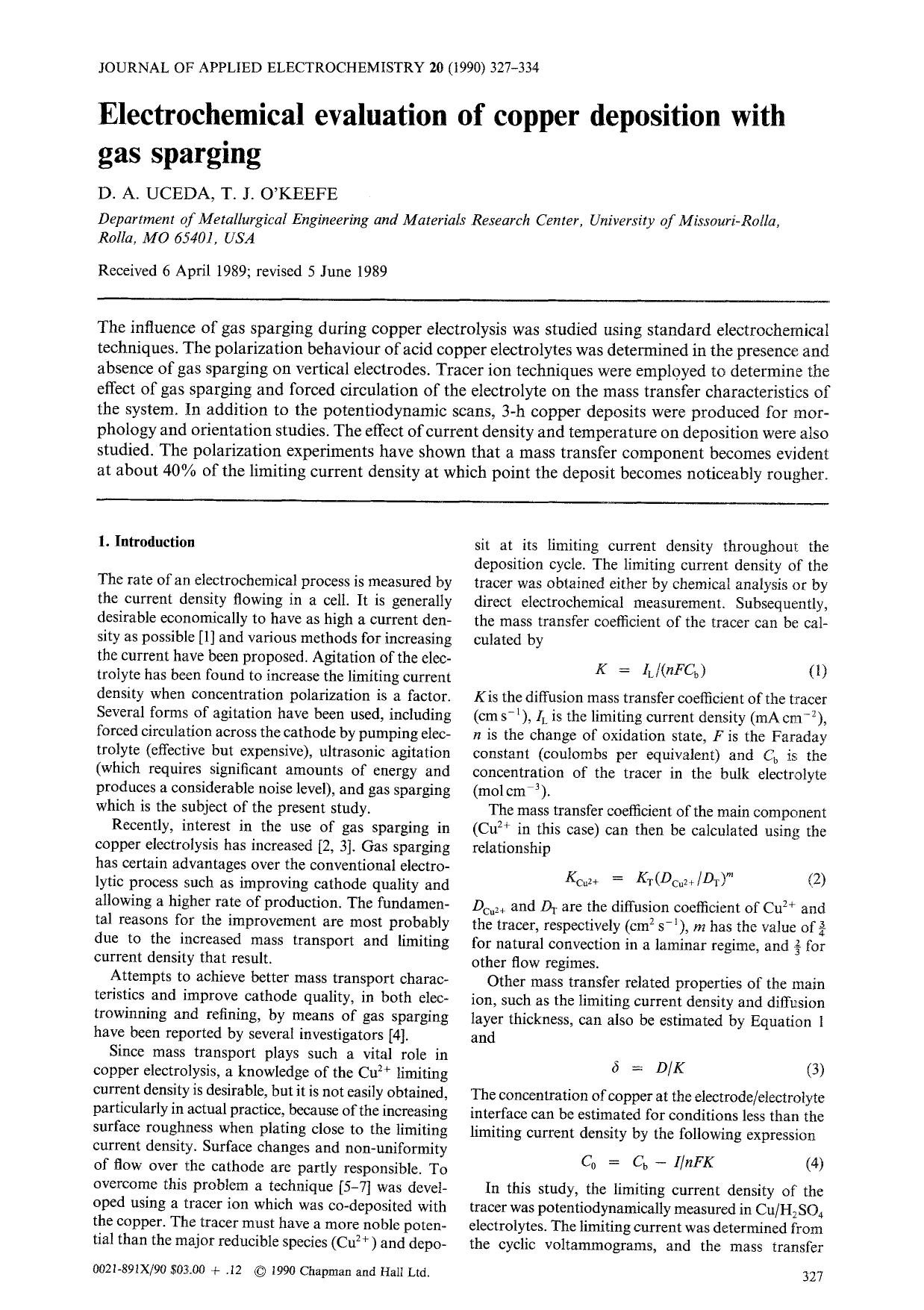 Electrochemical evaluation of copper deposition with gas sparging by Unknown