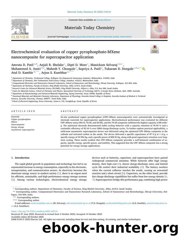 Electrochemical evaluation of copper pyrophosphate-MXene nanocomposite for supercapacitor application by unknow