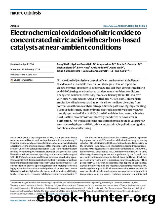 Electrochemical oxidation of nitric oxide to concentrated nitric acid with carbon-based catalysts at near-ambient conditions by unknow