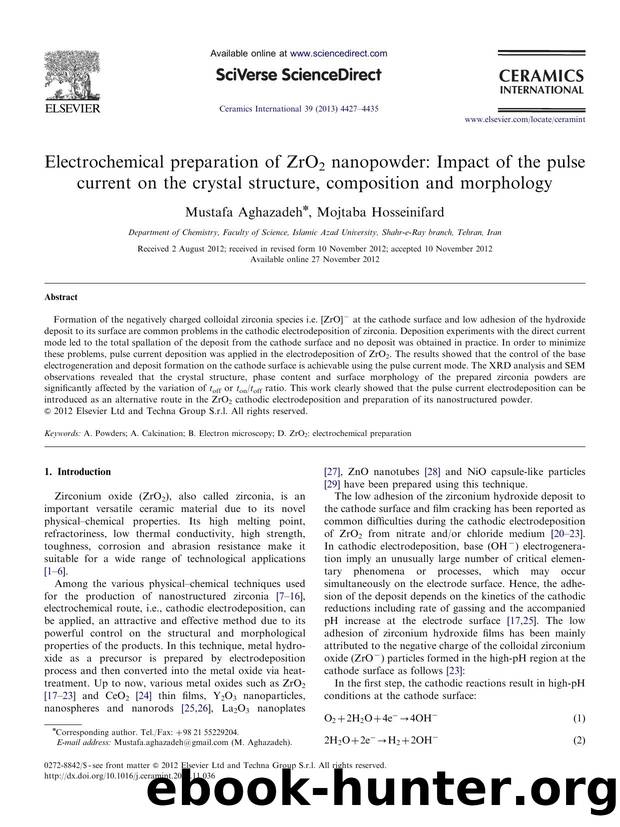 Electrochemical preparation of ZrO2 nanopowder Impact of the pulse current on the crystal structure, composition and morphology by Mustafa Aghazadeh & Mojtaba Hosseinifard