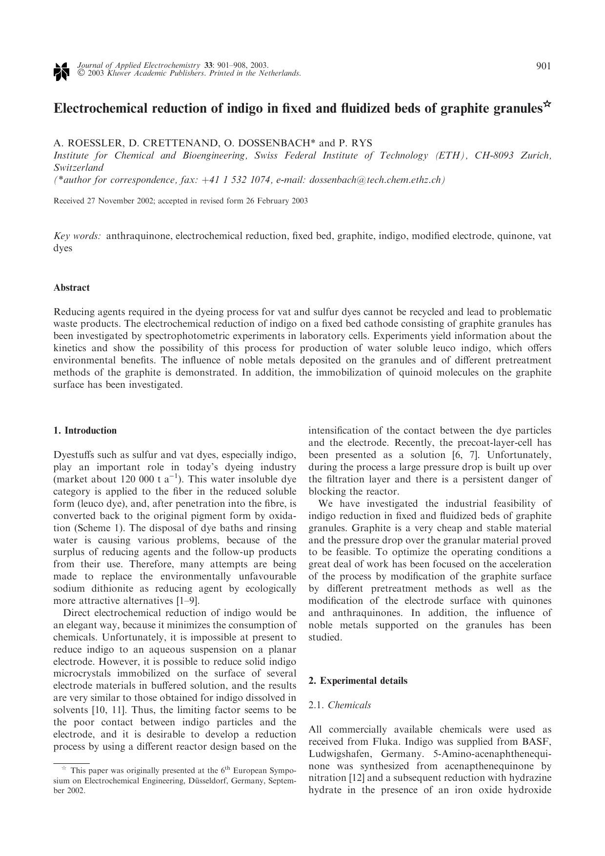 Electrochemical reduction of indigo in fixed and fluidized beds of graphite granules by Unknown