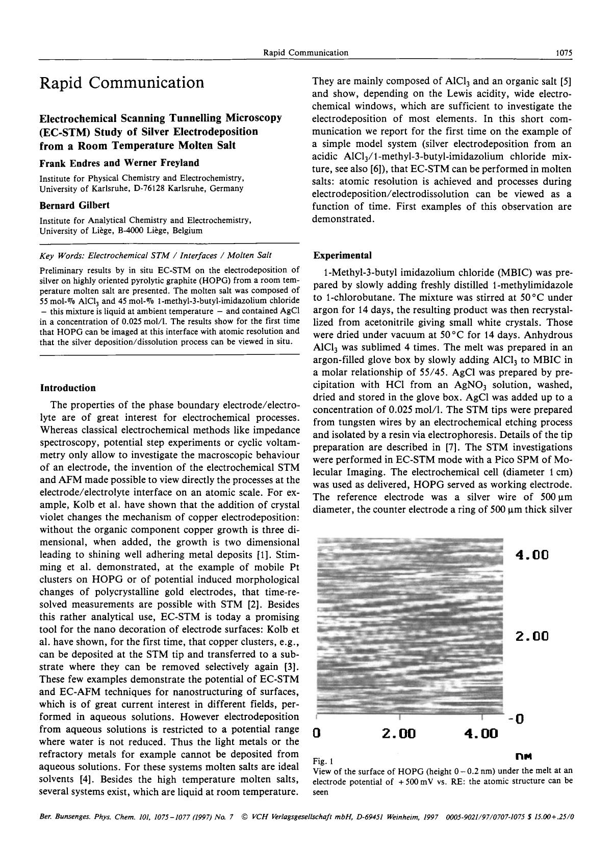 Electrochemical scanning tunnelling microscopy (EC-STM) study of silver electrodeposition from a room temperature molten salt by Unknown