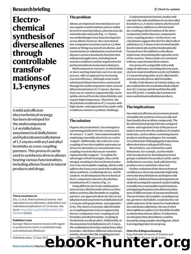 Electrochemical synthesis of diverse allenes through controllable transformations of 1,3-enynes by Unknown