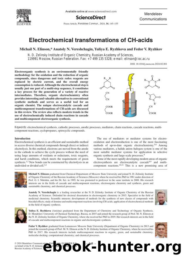 Electrochemical transformations of CH-acids by Michail N. Elinson & Anatoly N. Vereshchagin & Yuliya E. Ryzhkova & Fedor V. Ryzhkov