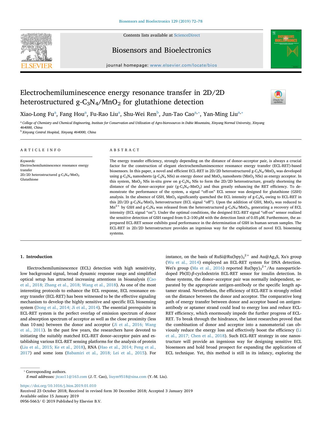 Electrochemiluminescence energy resonance transfer in 2D2D heterostructured g-C3N4MnO2 for glutathione detection by Xiao-Long Fu & Fang Hou & Fu-Rao Liu & Shu-Wei Ren & Jun-Tao Cao & Yan-Ming Liu