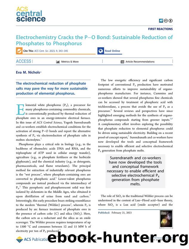 Electrochemistry Cracks the PâO Bond: Sustainable Reduction of Phosphates to Phosphorus by Eva M. Nichols (ORCID: g/0000-0002-3718-7273)