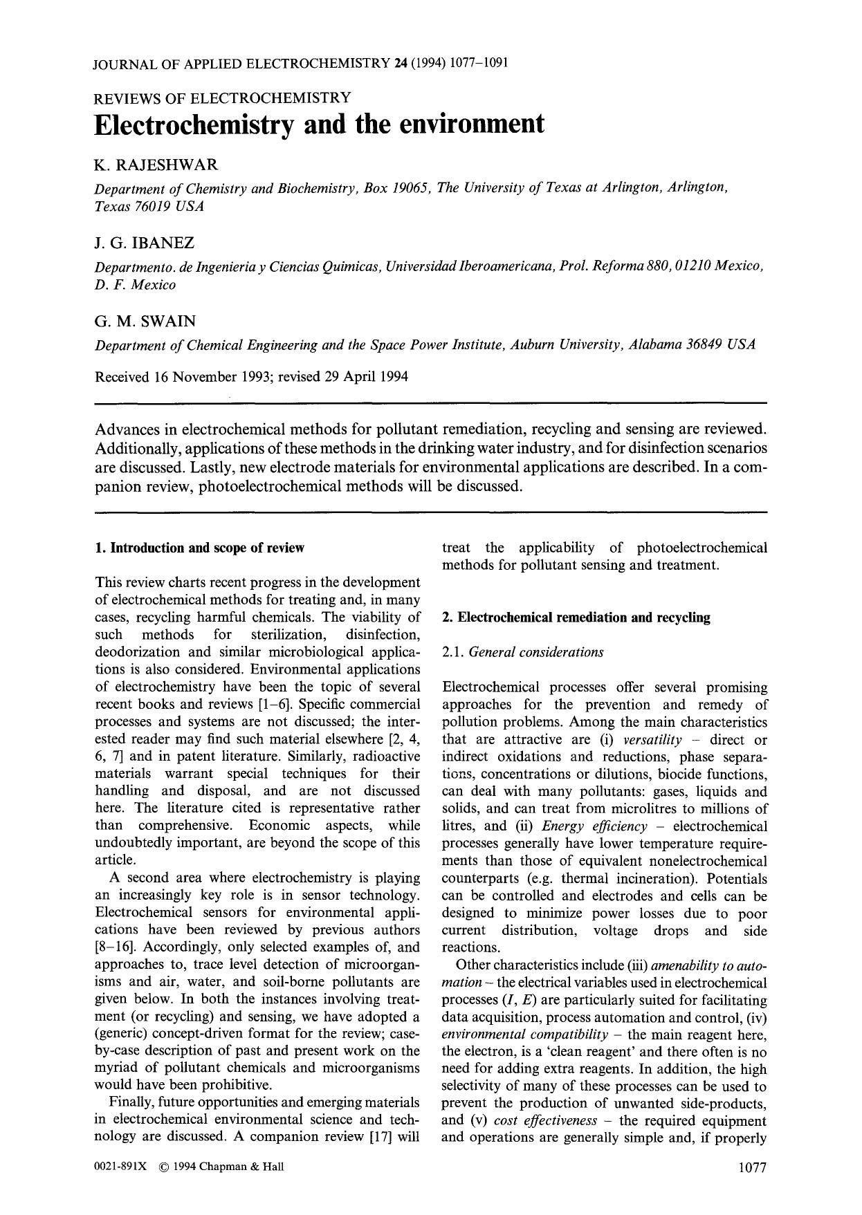 Electrochemistry and the environment by Unknown