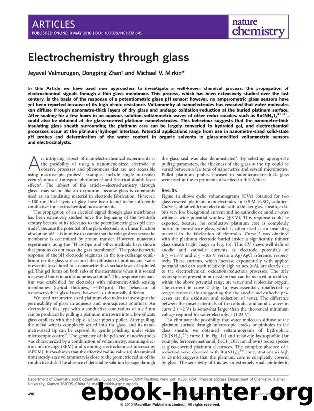 Electrochemistry through glass by Jeyavel Velmurugan & Dongping Zhan & Michael V. Mirkin
