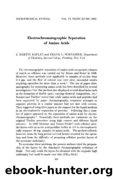 Electrochromatographic separation of amino acids by J. Martin Kaplan; Frank L. Schneider