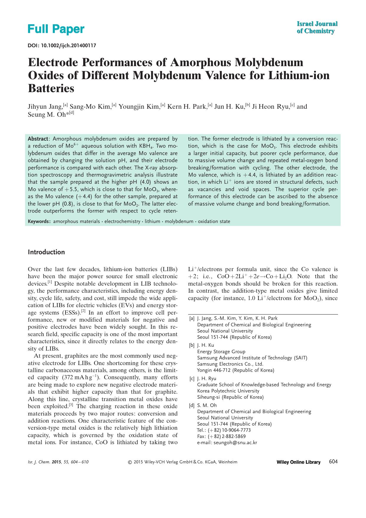 Electrode Performances of Amorphous Molybdenum Oxides of Different Molybdenum Valence for Lithiumion Batteries by Unknown