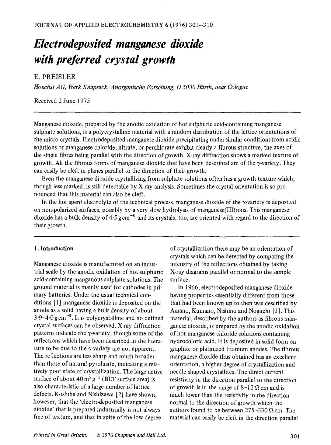 Electrodeposited manganese dioxide with preferred crystal growth by Unknown