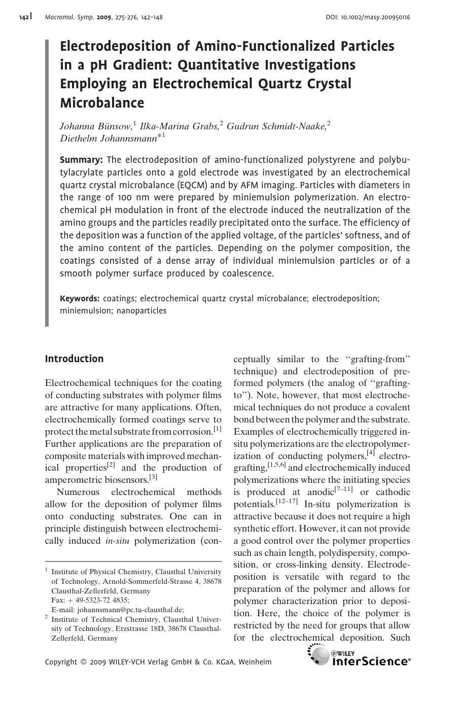 Electrodeposition of Amino-Functionalized Particles in a pH Gradient: Quantitative Investigations Employing an Electrochemical Quartz Crystal Microbalance by Unknown